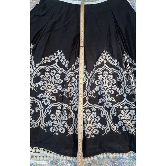 Loft A Line Beaded Pleated Swing Lined Skirt Womens 4 Black White Goth Boho 50s - Picture 9 of 9